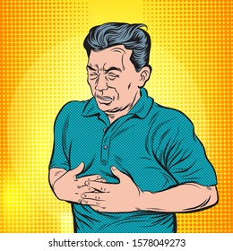 This man hurts his chest.Pop art retro vector illustration vintage kitsch drawing