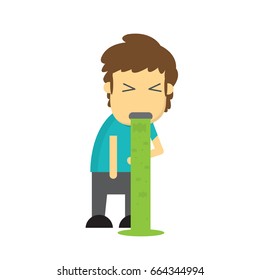 This man is vomiting. Symptoms may be caused by food poisoning. Or infection.