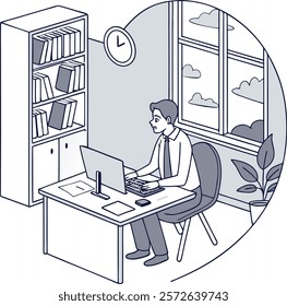 This is a man working in office with laptop
