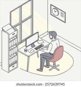 This is a man working in office with laptop