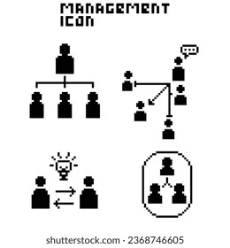 this is Management icon 1 bit style in pixel art with black color and white background ,this item good for presentations,stickers, icons, t shirt design,game asset,logo and your project.