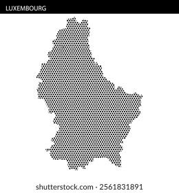 This map displays Luxembourg's outline in a unique dotted design, emphasizing the country's shape and geography.