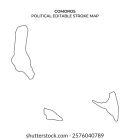 This map displays the outlines of Comoros islands, showcasing their geographical layout. Ideal for educational purposes or geographic projects requiring editable formats.