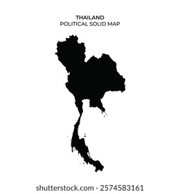 This map displays the political boundaries of Thailand in a solid black silhouette, emphasizing its distinct shape and geographic features without additional details or labels.