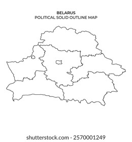 This map displays the political divisions of Belarus with clear, unfilled outlines. Each region is distinctly marked, emphasizing its boundaries and geography.