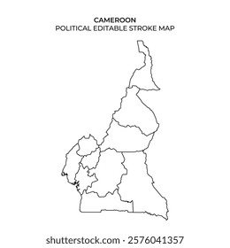 This map displays the political divisions of Cameroon, showcasing the regions and boundaries. It serves as a useful tool for educational and planning purposes.