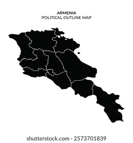 This map displays the political outline of Armenia, highlighting the various regions and administrative divisions within the country.