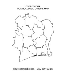 This map features a clear outline of Cote dIvoire, highlighting its political divisions. It is designed for educational purposes, showcasing geographic boundaries and regions.