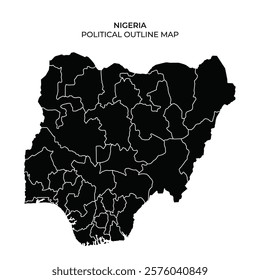 This map highlights the political boundaries and divisions within Nigeria, showcasing the different regions and states. It serves as a visual representation of the countrys structure.