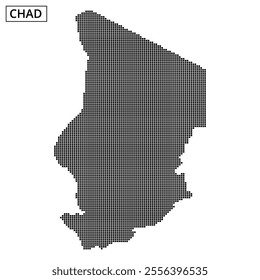 This map illustrates the country of Chad, featuring a distinctive dotted design that highlights its geographical shape.