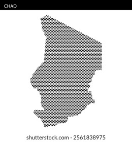 This map illustrates the country of Chad, featuring a distinctive dotted design that highlights its geographical shape.