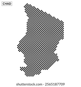 This map illustrates the country of Chad, featuring a distinctive dotted design that highlights its geographical shape.