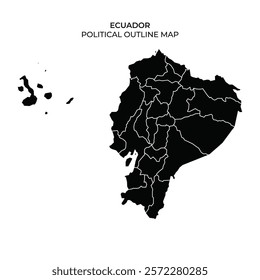 This map illustrates the political boundaries of Ecuador, depicting its provinces in clear outline. The design includes the mainland and the Galapagos Islands region.