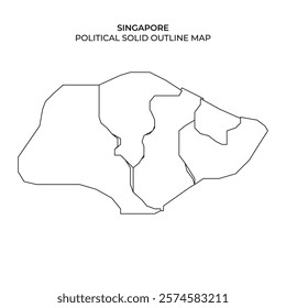 This map illustrates the political boundaries and outline of Singapore, showcasing its distinct divisions and geographical shape against a blank background.