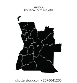 This map illustrates the political outline of Angola, highlighting its regions and borders. The design is simple, focusing on geographical layout without additional details.