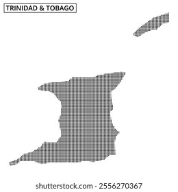 This map outline of Trinidad and Tobago displays a dotted pattern, showcasing the islands in a simple design suitable for various applications.