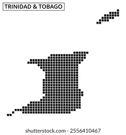 This map outline of Trinidad and Tobago displays a dotted pattern, showcasing the islands in a simple design suitable for various applications.