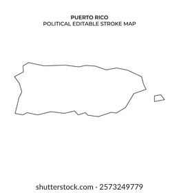 This map outlines the political borders of Puerto Rico, highlighting its unique shape and geographic features. Ideal for educational and professional use during discussions about the region.