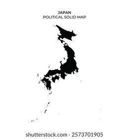 This map outlines the political boundaries of Japan in a solid black design. It visually represents the countrys distinctive shape and geographic features.