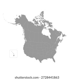 This map outlines the states of the USA and Canada. It displays the political divisions and provides a clear view of regional boundaries in North America.