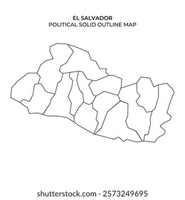 This map presents the political outline of El Salvador, highlighting its various regions and administrative borders. It serves as a clear representation of the countrys layout.