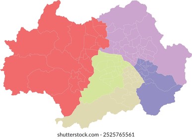 This is a map vector image showing the administrative districts of Gwangju Metropolitan City, South Korea.