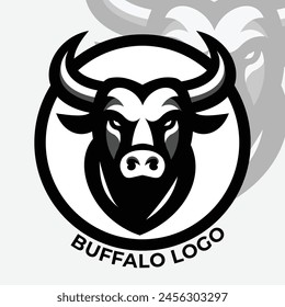 Dies ist ein Maskottchen-Logo mit der Vektorillustration eines Büffelkopfes in Schwarz