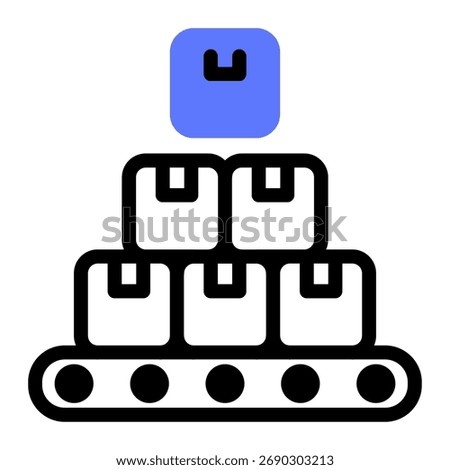 This Mass production icon is suitable for Manufacturing, Distribution, and related fields.
