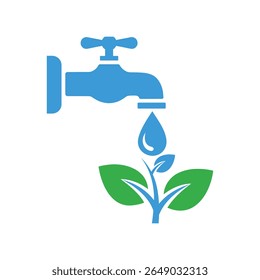 este significativo Vector EPS que representa un grifo goteando agua sobre una planta verde, simbolizando la conservación del agua y el cuidado del medio ambiente. Ideal para campañas ecológicas.