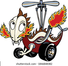 This mechanical dragon hot rod is cruising around the main drag.  This design features a mechanical dragon with propeller. svg