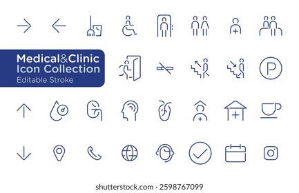 This Medical and Clinic Icon Collection is a professionally designed thin-line icon pack, perfect for healthcare, hospital, and medical-related projects.