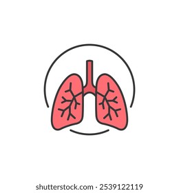 This medical icon depicts a pair of human lungs, highlighting the bronchial tree structure. It is relevant for respiratory health, pulmonary diseases, and pharmacy-related content.