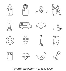 This is a medical icon illustration vector set, consisting of medical professionals and medical field vector icons that can be expanded to stroke