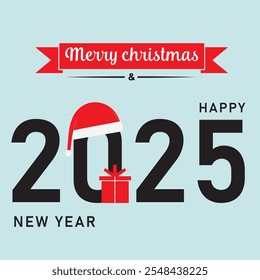 This Merry Christmas and New Year design looks very attractive where at number zero there is a Santa Claus hat and a gift