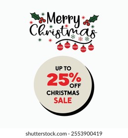 This is a Merry Christmas and sale sticker vector illustration.