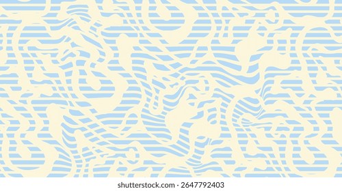 This mesmerizing abstract background features a harmonious blend of light blue and soft beige horizontal lines, intersected by organic, flowing shapes creating an intricate and calming design.