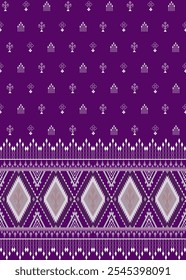 This mesmerizing geometric ethnic pattern showcases a captivating blend of various purple hues, ranging from soft lavender to deep violet. The pattern incorporates a variety of geometric shapes.