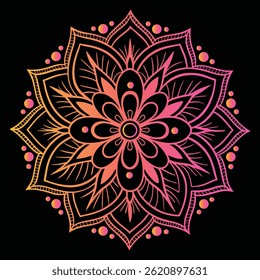 This mesmerizing mandala features a vibrant floral motif with beautifully layered symmetry. A