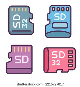 Dies ist ein Micro SD Line Fill Icon Vector, mit vier Formoptionen, Kann für Web, App oder Print verwendet werden