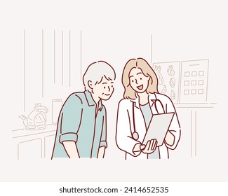 This might help you understand the condition better. Shot of a young doctor using a digital tablet during a consultation with a senior woman. Hand drawn style vector design illustrations.