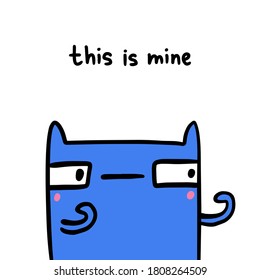 This is mine hand drawn vector illustration in cartoon doodle style blue cat expressive