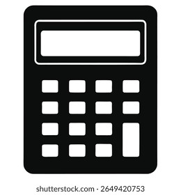 This minimal black and white vector presents a clear calculator icon, showcasing its display and button arrangement with crisp lines. The clean interface promotes usability and simplicity.