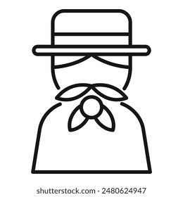 This minimal line art icon features a distinguished gentleman wearing a hat and a stylish bow tie