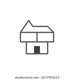 Diese minimale Linienzeichnung stellt ein Haus mit einfachen geometrischen Formen dar. Ein sauberes und modernes Design bietet ein subtiles Bild der Wohnarchitektur geeignet für Immobilien, Immobilien