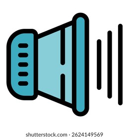 This minimal speaker icon is blasting sound waves, making it perfect for representing audio concepts