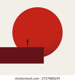 Diese minimale Vektorgrafik zeigt eine Geschäftsfrau mit Vision für ihre Karriere und ihren Ehrgeiz. Ein Konzeptsymbol für Motivation und Feminismus.