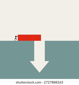 This minimal vector illustration shows a business woman building a bridge for risk management. A powerful concept symbol of protection when facing danger and career obstacles.