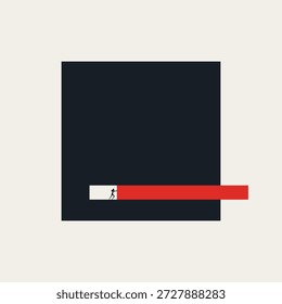 Esta Ilustración vectorial mínima muestra a una mujer de negocios empujando una viga roja para pensar fuera de la caja. Un concepto de metáfora creativa para lluvia de ideas y soluciones de estrategia únicas.