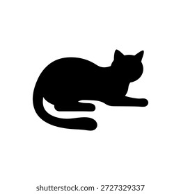 Esta silueta de gato negro minimalista presenta un felino en posición de reposo o agachado, perfecto para diseños, logotipos e iconos de temática animal. Las líneas limpias y la sólida forma negra lo hacen versátil para varios proyectos de Diseño gráfico, materiales educativos o marcas relacionadas con mascotas.