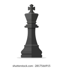 This minimalist black chess king piece illustration is designed with clean lines and flat colors to represent strategy and authority in competitive gaming. The isolated icon serves as a powerful symbol for leadership success and tactical decision making.